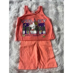 Vintage Snoopy Kids Shirt Tank Top Pro Beach Volleyball Surf Neon Peanuts